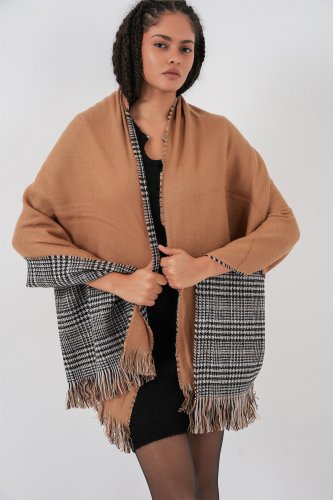 Yumuşak Dokulu Kalın Şal Atkı 15951 - Camel