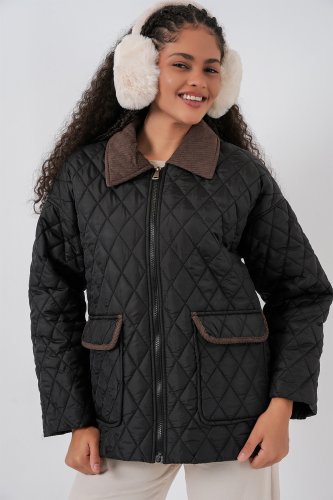 Siyah Kahve Kapitone Oversize Mont 5229