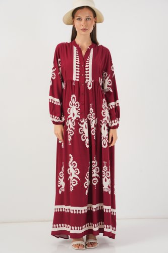 Desenli Uzun Tesettür Elbise 2585 - ABordo