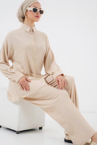 Örme Tesettür Alt Üst Takım 6711 - Krem