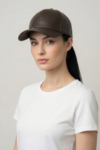 Suni Deri Şapka 010195 - Kahverengi