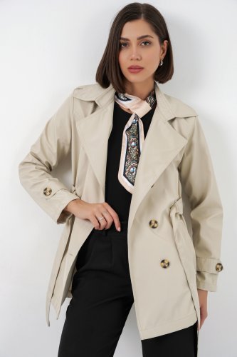 Kuşaklı Kısa Trençkot 5982 - Bej