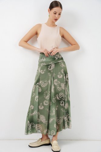 Desenli Şifon Etek 8057 - EYeşil