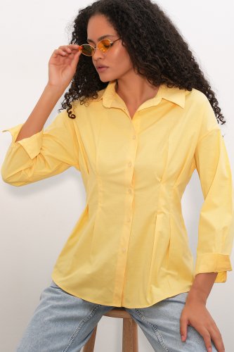 Belden Oturtmalı Poplin Gömlek 20384 - Sarı