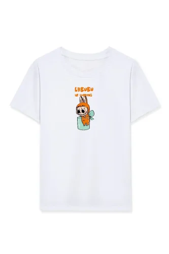 Kız Labubu Çocuk Baskılı T-Shirt - Beyaz