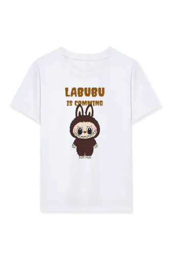 Kız Labubu Çocuk Baskılı T-Shirt - Beyaz