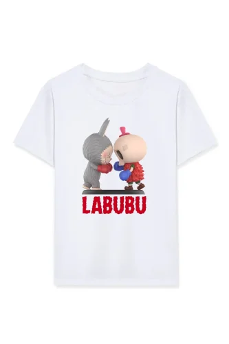 Kız Labubu Çocuk Baskılı T-Shirt - Beyaz