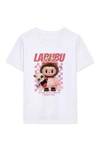Kız Labubu Çocuk Baskılı T-Shirt - Beyaz