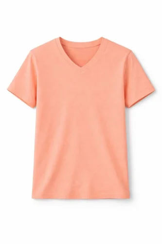 Genç Kız Çocuk V Yaka Tişört Yazlık Model Günlük Basic Body - Toz Pembe