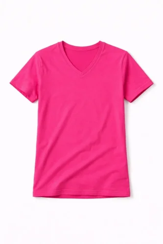 Genç Kız Çocuk V Yaka Tişört Yazlık Model Günlük Basic Body - Pembe