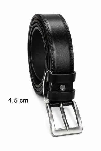 Erkek Hakiki Deri 45 cm Klasik ve Kot Pantolon Kemeri Metal Tokalı Siyah