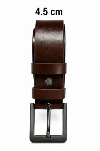 Erkek Hakiki Deri 45 cm Kot ve Kumaş Pantolon Kemeri Metal Tokalı Kahverengi