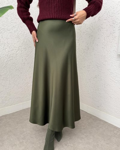Beli Lastikli Saten Etek -Haki