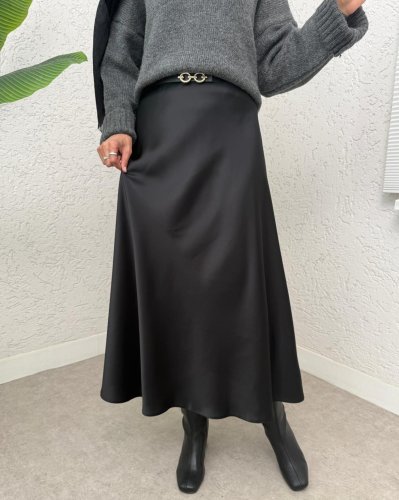 Beli Lastikli Saten Etek -Siyah