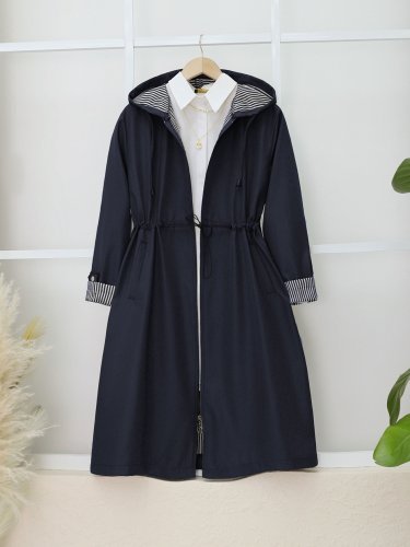 Beli Lastikli Kolu Katlamalı Kapşonlu Trenckot -Laci