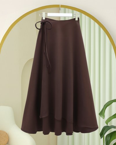 Yandan Bağlama Detaylı Katlı Fermuarlı Scuba Etek -Kahve