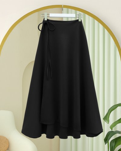 Yandan Bağlama Detaylı Katlı Fermuarlı Scuba Etek -Siyah