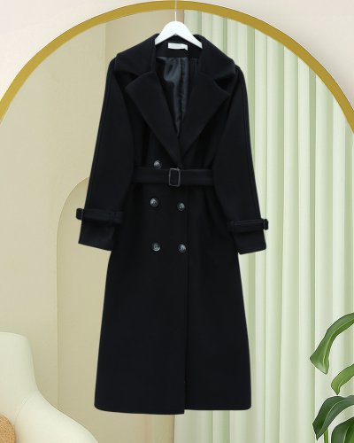 Önü Düğmeli Beli Ve Kolu Kemerli Cepli Astarlı Kaşe Kap  -Siyah