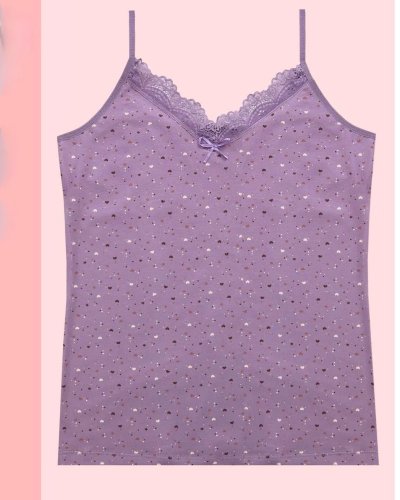 Kalp Desenli Askılı Dantelli Atlet -Mor