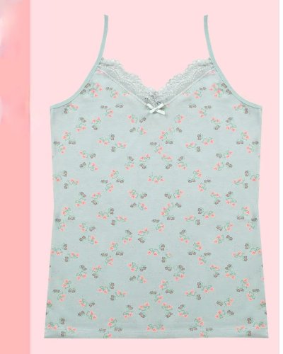 Çiçek Desenli Dantelli İp Askılı Atlet -Çağla Y