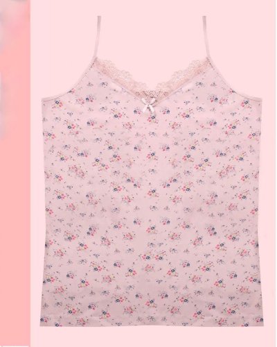 Çiçek Desenli Dantelli İp Askılı Atlet -Somon