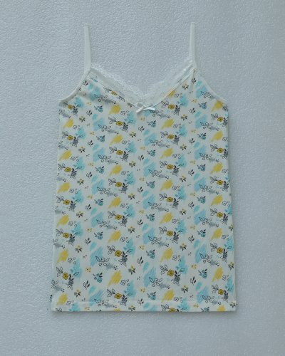 Çiçek Desenli Dantelli İp Askılı Atlet -Ekru