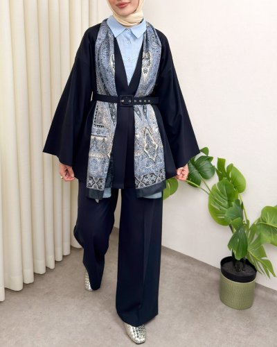 Kemerli Pantolonlu Kimono Takım  -Laci