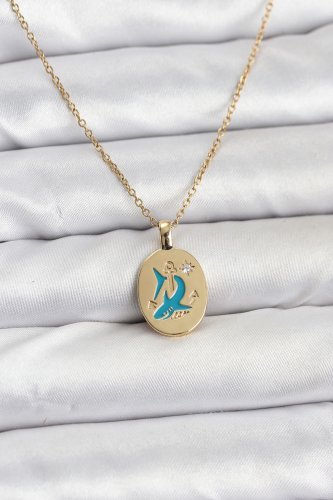 316L Çelik Zincir Gold Renk Shark Figür Kadın Kolye
