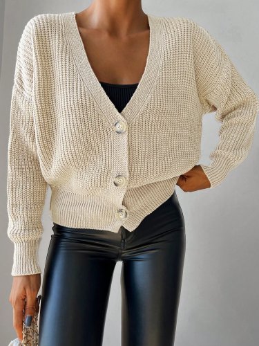 Kadın uzun kollu düğme detay triko bluz