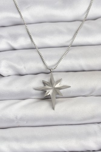 316L Çelik Zincir Gümüş Renk Kutup Yıldızı Model 60 cm Zincir Kadın Kolye