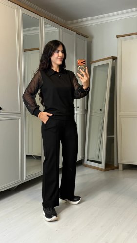 Kolları Taşlı Tül Detaylı İkili Takım