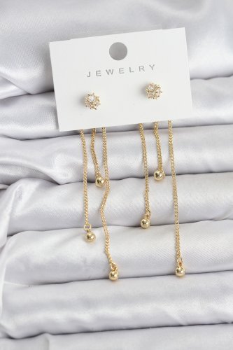 Topçuk Model Gold Renk Pirinç Sallantılı Kadın Küpe Seti