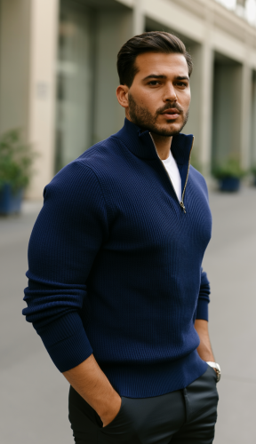 Erkek Balıkçı Zip Yaka Uzun Kollu Triko