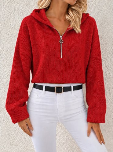 Kapüşonlu Fermuarlı Dokulu Sweatshirt
