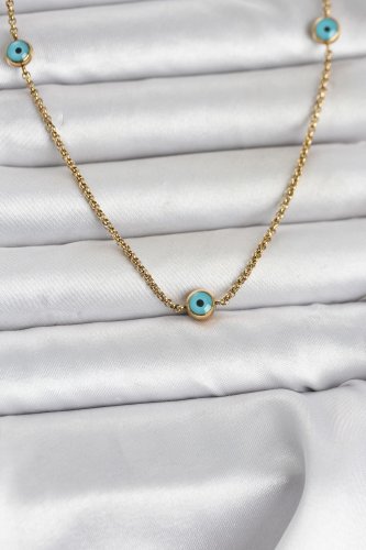 316L Çelik Gold Renk Nazarlı Model Kadın Kolye