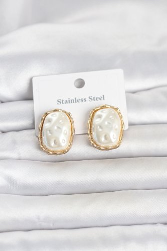 316L Çelik Gold Renk İnci Model Vintage Kadın Küpe
