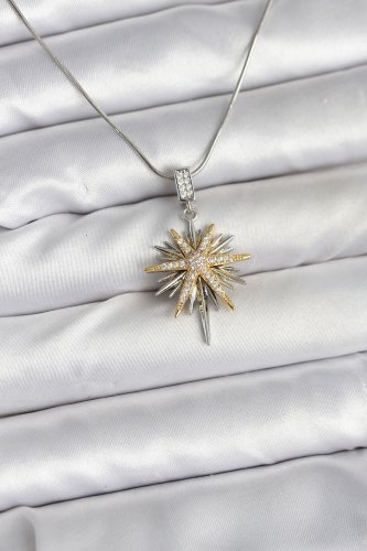 316L Çelik Zincir Gümüş Renk Kutup Yıldızı Model Kadın Kolye