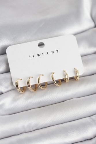 Gold Renk Pirinç 3 Çift Kadın Küpe Seti